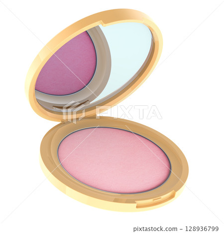 Pink blush compact with mirror. 3D rendering Pink blush compact with mirror. 3D rendering 128936799