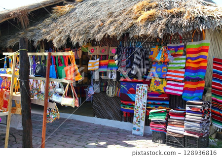 Handcrafts market in Mexico Puerto Morelos 128936816