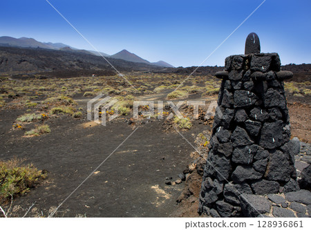 La Palma lava stone fence column in Fuencaliente 128936861