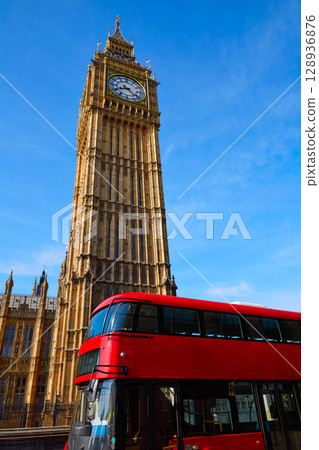 Big Ben Clock Tower and London Bus 128936876