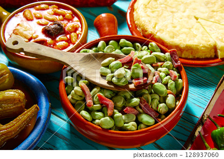 Tapas lima beans with iberico ham from Spain Tapas lima beans with iberico ham from Spain 128937060