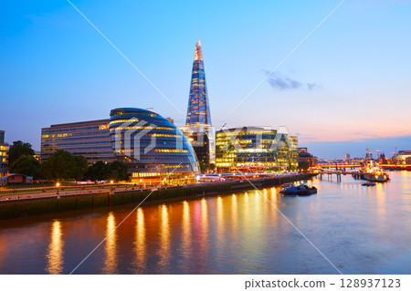 London skyline sunset City Hall and Shard London skyline sunset City Hall and Shard 128937123