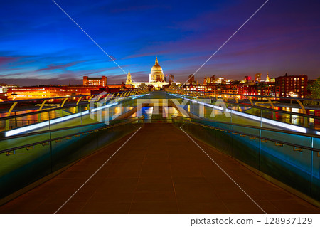 London Millennium bridge skyline UK London Millennium bridge skyline UK 128937129