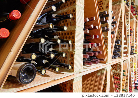 Wine Cellar from Mediterranean with bottles 128937140