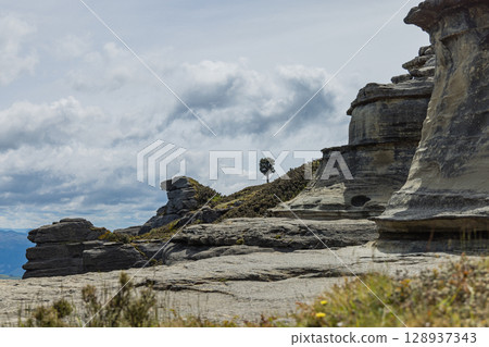 A view of Bell Rock in Tutira, Hawke's Bay, New Zealand A view of Bell Rock in Tutira, Hawke's Bay, New Zealand 128937343