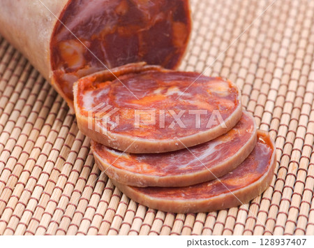 Chopped pork sausage 128937407