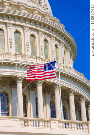 Capitol building Washington DC american flag USA Capitol building Washington DC american flag USA 128937416