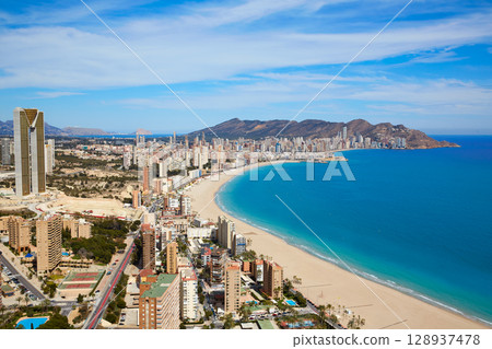 Benidorm beach aerial skyline in Alicante Benidorm beach aerial skyline in Alicante 128937478