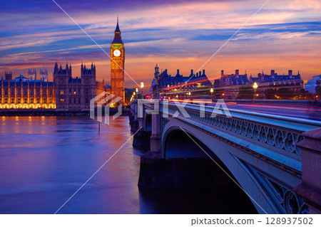 Big Ben Clock Tower London at Thames River Big Ben Clock Tower London at Thames River 128937502