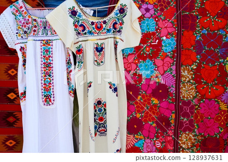 Chiapas Mayan dress embroidery and serape Chiapas Mayan dress embroidery and serape 128937631