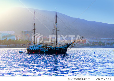 Los Cristianos harbor port sailboat sunrise in Adeje 128937655