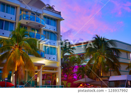 Miami South Beach sunset Ocean Drive Florida 128937992