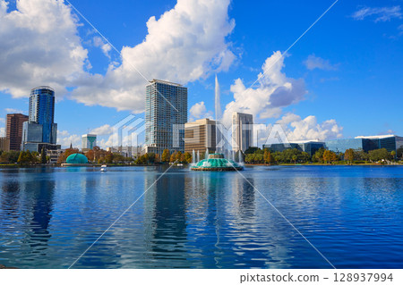 Orlando skyline fom lake Eola Florida US Orlando skyline fom lake Eola Florida US 128937994