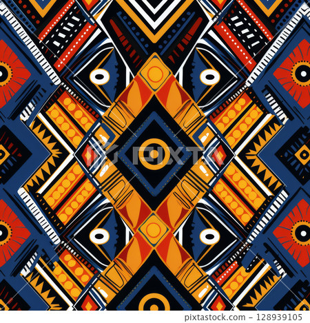 Vibrant and intricate traditional African pattern showcasing cultural elements 128939105