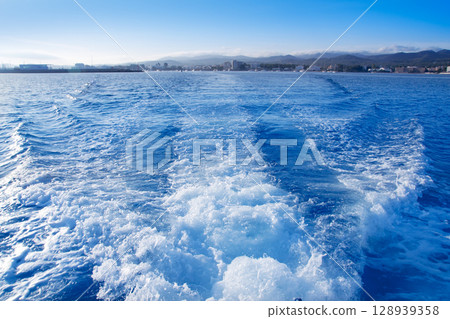 Ibiza San Antonio Abad from boat wake 128939358