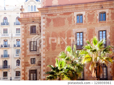 Barcelona city buildings facade in Sant Pere street 128939361