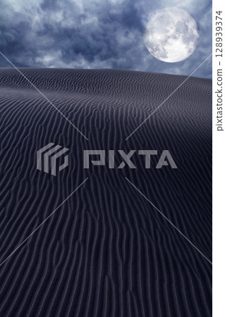 Desert dunes sand in moon night sky Desert dunes sand in moon night sky 128939374