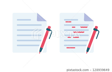 Illustration of checking documents with documents and pen 128939649