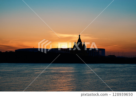 Sunset Silhouette of Alexander Nevsky Cathedral in Nizhny Novgorod Sunset Silhouette of Alexander Nevsky Cathedral in Nizhny Novgorod 128939650