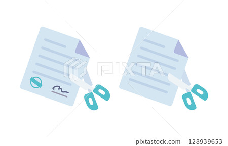 用剪刀剪合約的插圖 128939653