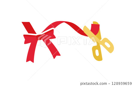 Red ribbon and ribbon cutting illustration 128939659