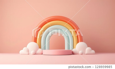 3D podium with rainbow colors, vibrant, cheerful, isolated 128939985
