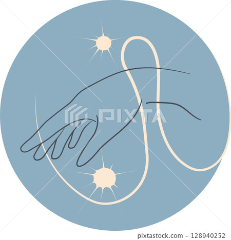 Woman hand with stars illustration. Vector witchcraft icon concept. Halloween sticker in doodle style 128940252