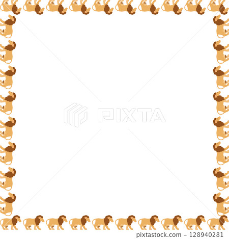 African lion frame. Savannah lion. Wildlife animal on white background border with empty space African lion frame. Savannah lion. Wildlife animal on white background border with empty space 128940281
