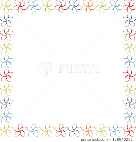 Baby shower frame. Doodle frame with colorful flower template. Cute empty frame box Baby shower frame. Doodle frame with colorful flower template. Cute empty frame box 128940292