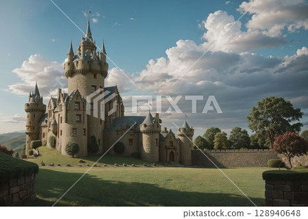 A small castle on the lawn 128940648