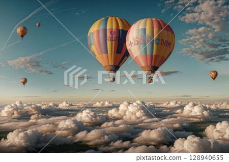 漂浮在日出天空的氣球 128940655