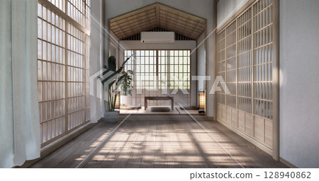 Mock up Cabinet design on earth tone wood room interior modern style .3D rendering Mock up Cabinet design on earth tone wood room interior modern style .3D rendering 128940862