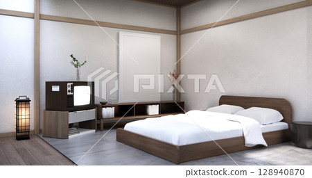 Bedroom Japanese traditional and mattress bed on floor and decoration japanese . 3D rendering Bedroom Japanese traditional and mattress bed on floor and decoration japanese . 3D rendering 128940870