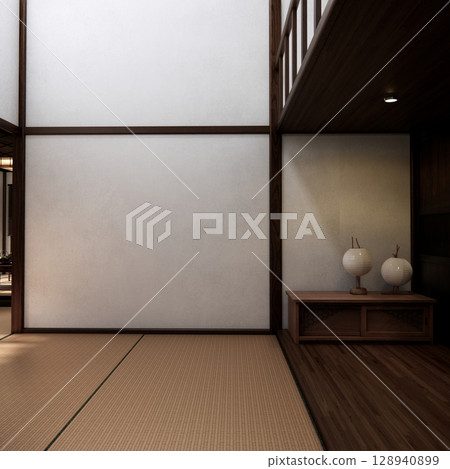 Mock up empty, Modern japanese tatami mat floor, room japanese traditional style. 3D rendering 128940899