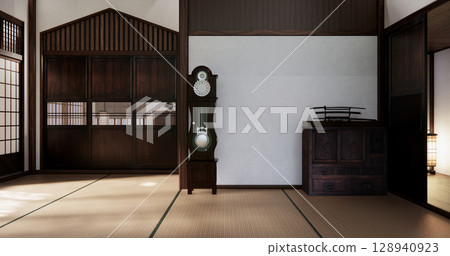 Mock up empty, Modern japanese tatami mat floor, room japanese traditional style. 3D rendering 128940923