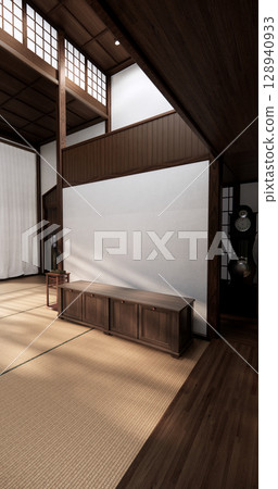 mock up cabinet and plants decoration on living room minimal japan style.3D rendering mock up cabinet and plants decoration on living room minimal japan style.3D rendering 128940933