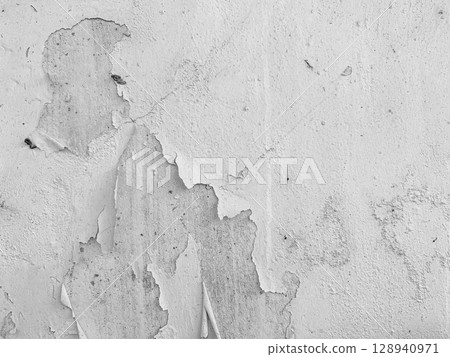 White paint on a wall, The black and white concept of a plain white plastered brick wall with cracks for backgrounds, patterns and textures for backgrounds. Concrete surfaces are slightly rough. Rando 128940971