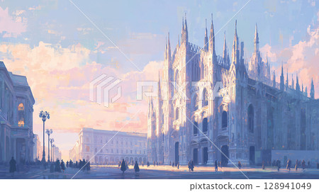 Milan Cathedral: a Gothic masterpiece bathed in soft afternoon light 128941049