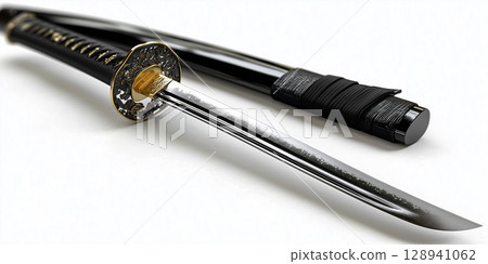 Japanese sword on white background 128941062