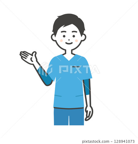 Illustration of a man in a scrub pointing Illustration of a man in a scrub pointing 128941073