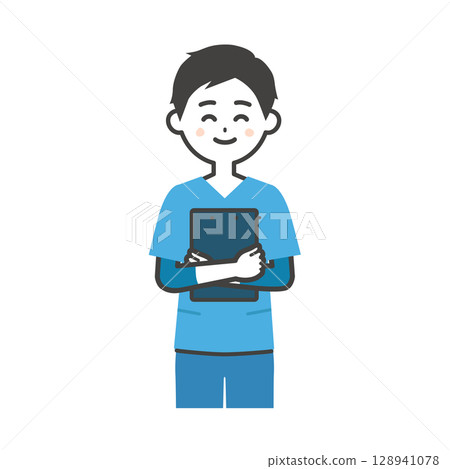 一名身穿工作服、手持文件的男子的插圖 一名身穿工作服、手持文件的男子的插圖 128941078