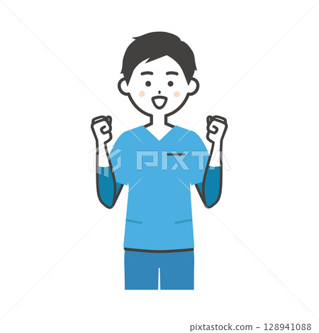 一名身穿手術服的男子揮拳的插圖 128941088