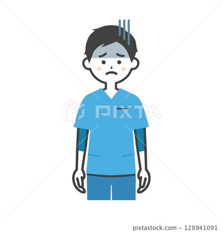 一名身穿灌木叢、表情陰鬱的男子的插圖 128941091