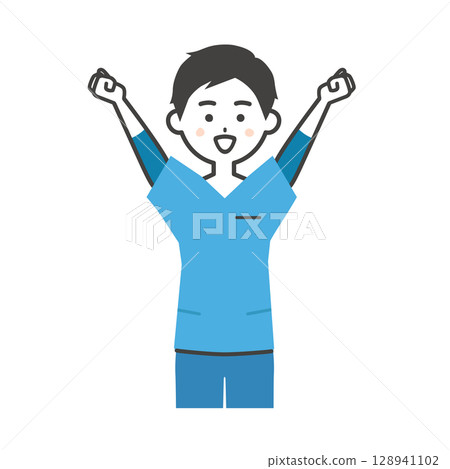 一名身穿灌木叢的男子舉起雙拳的插圖 128941102