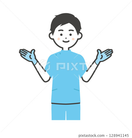 Illustration of a man wearing rubber gloves 128941145