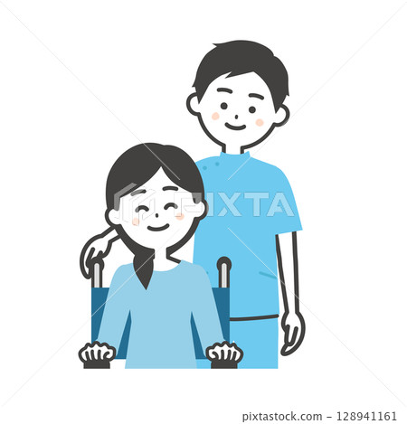 Illustration of a man in a wheelchair and a woman in a wheelchair 128941161