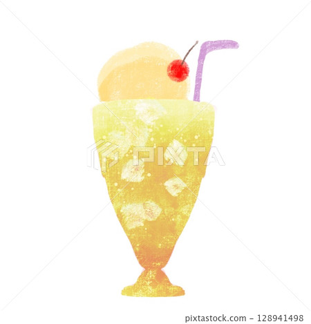 Lemon soda float in a retro slim glass 128941498