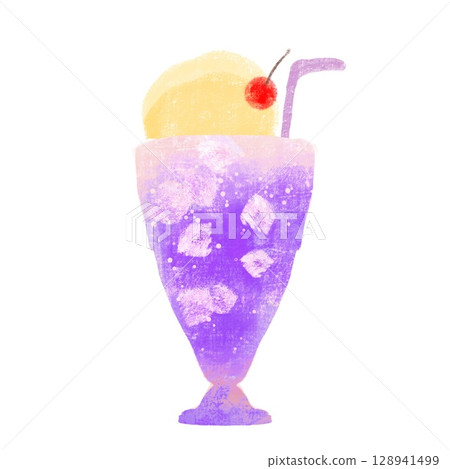 Retro grape soda float in a slim glass 128941499