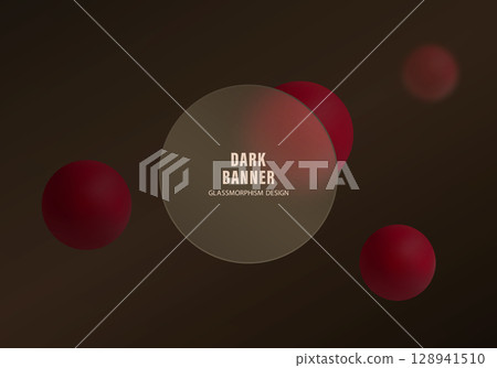 Dark circular glass banner with red spheres 128941510