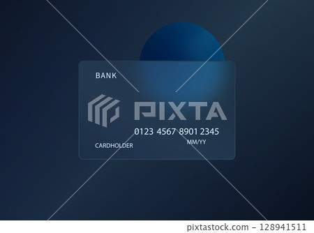 Dark blue glass credit card with sphere Dark blue glass credit card with sphere 128941511